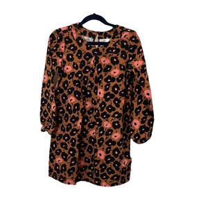 Hanna Andersson Floral Black Brown Pink Poppy Long Sleeve Dress Size 120 6-7